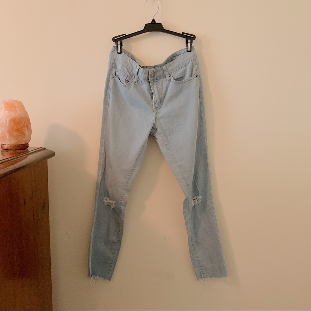 Light Denim Distressed Ankle and Knee Jeans